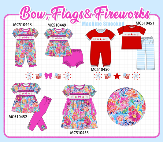 PO71 Bow flag fireworks smocked collection