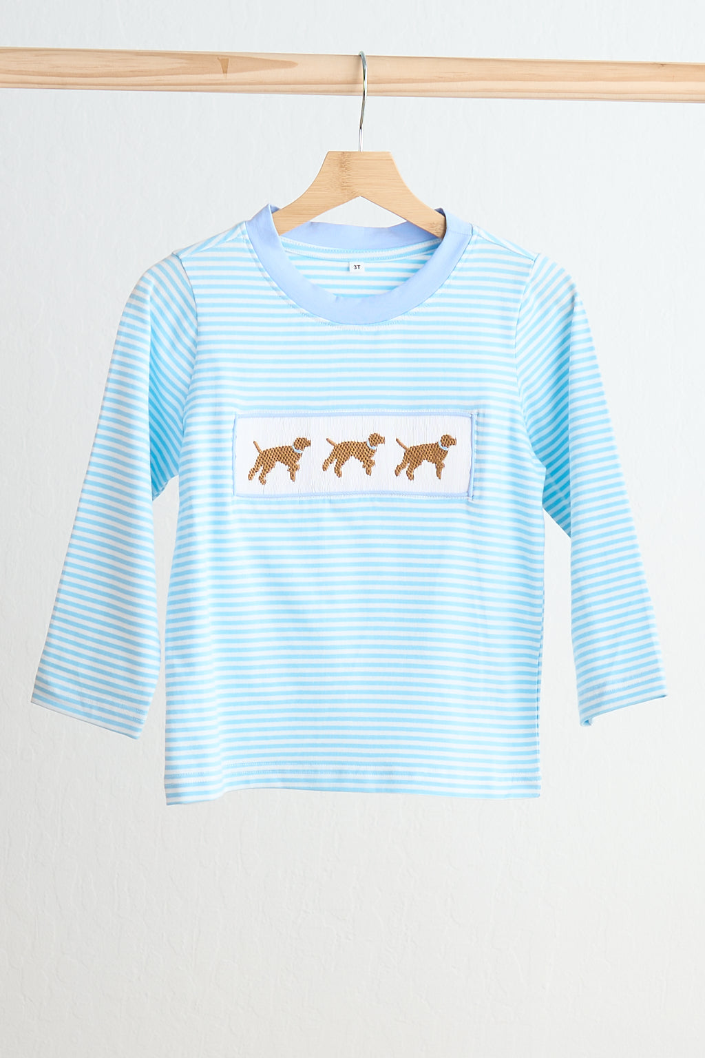 Puppy hand smocked boy stripe top