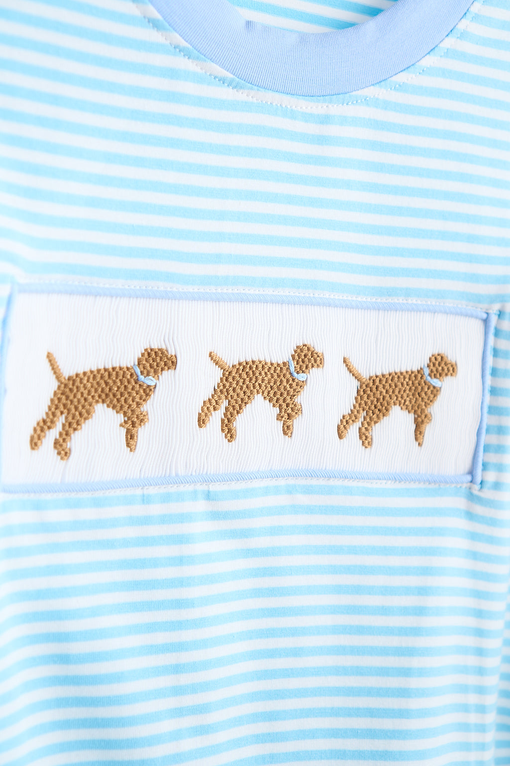 Puppy hand smocked boy stripe top