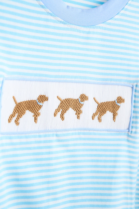 Puppy hand smocked boy stripe top