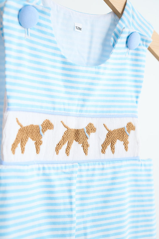 Puppy hand smocked boy stripe jonjon