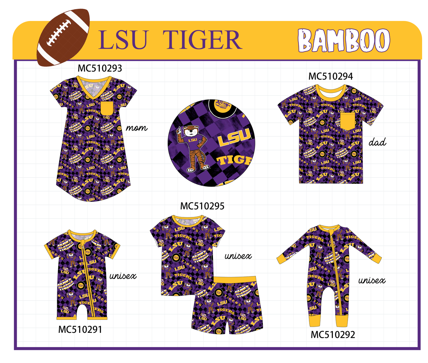 PO71 LSU tiger bamboo family PJS collection