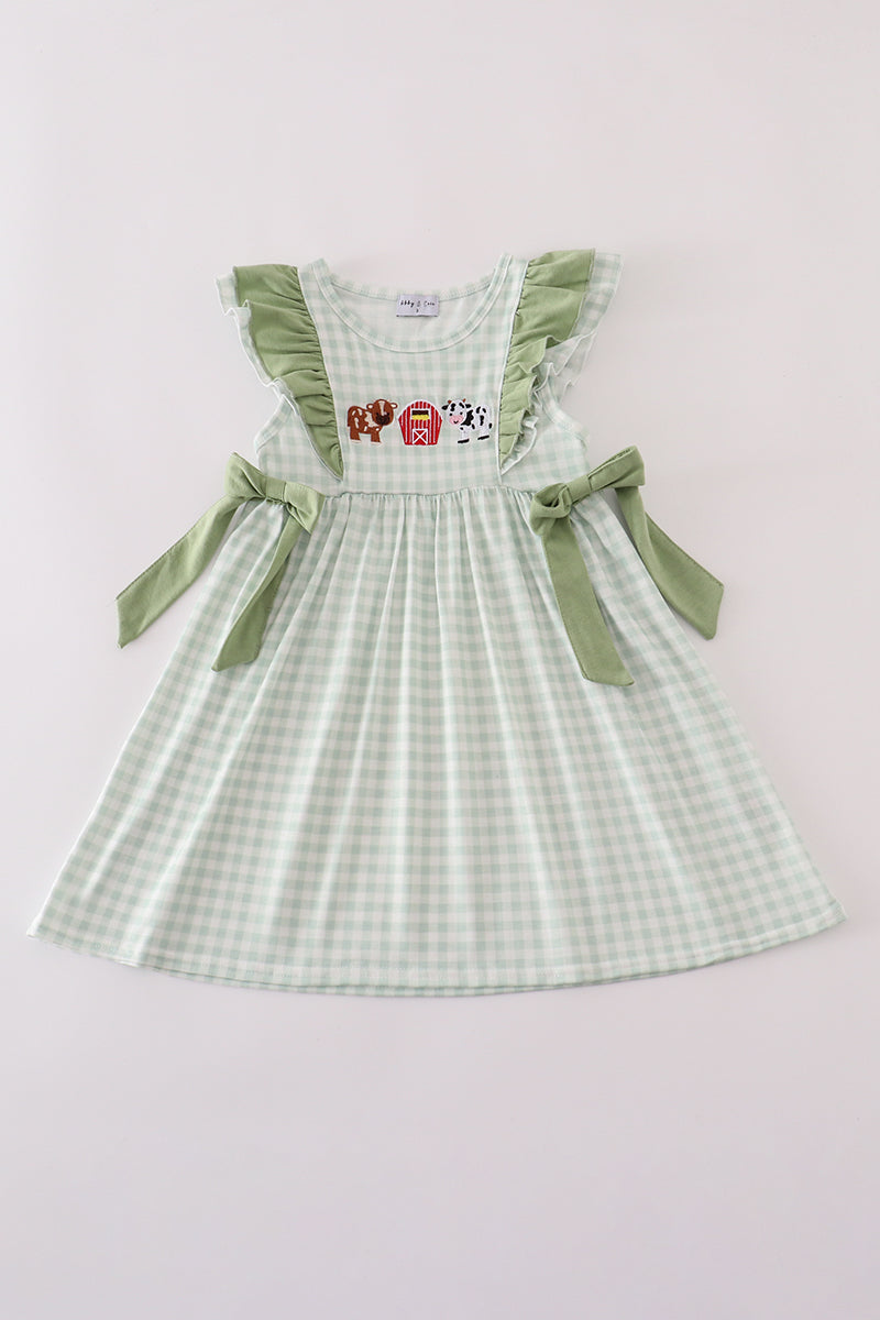 Farm cow gingham ruffle dress