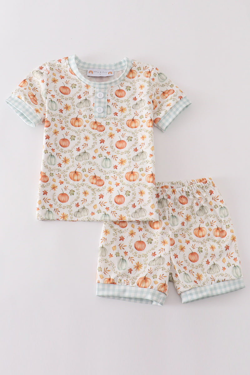 Pumpkin girl ruffle shorts set