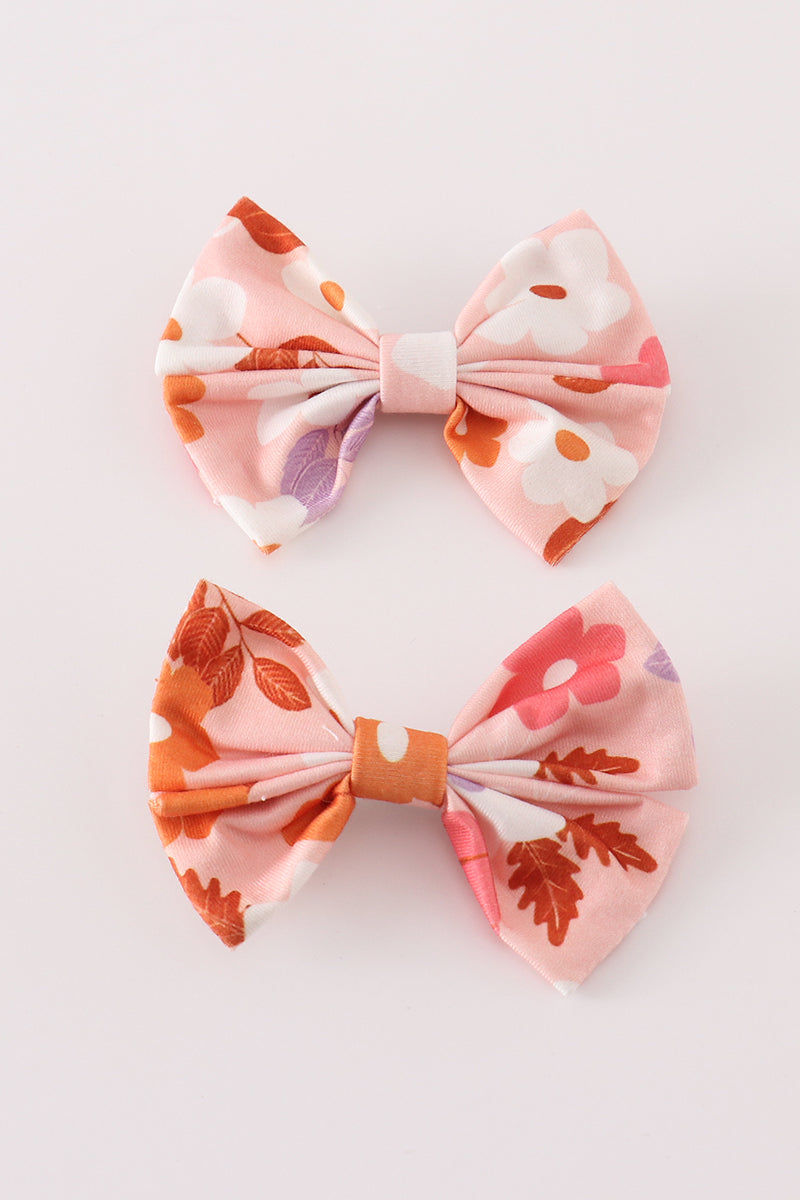 Pumpkin floral 2pc hair bow