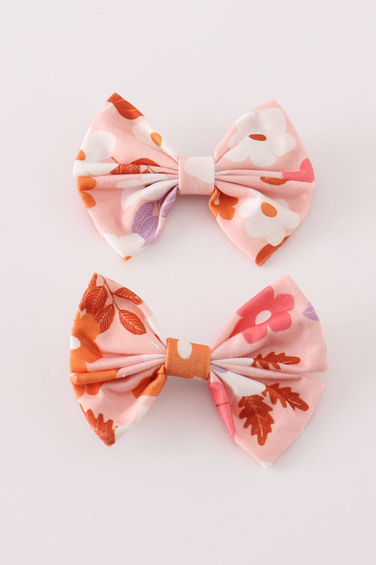 Pumpkin floral 2pc hair bow