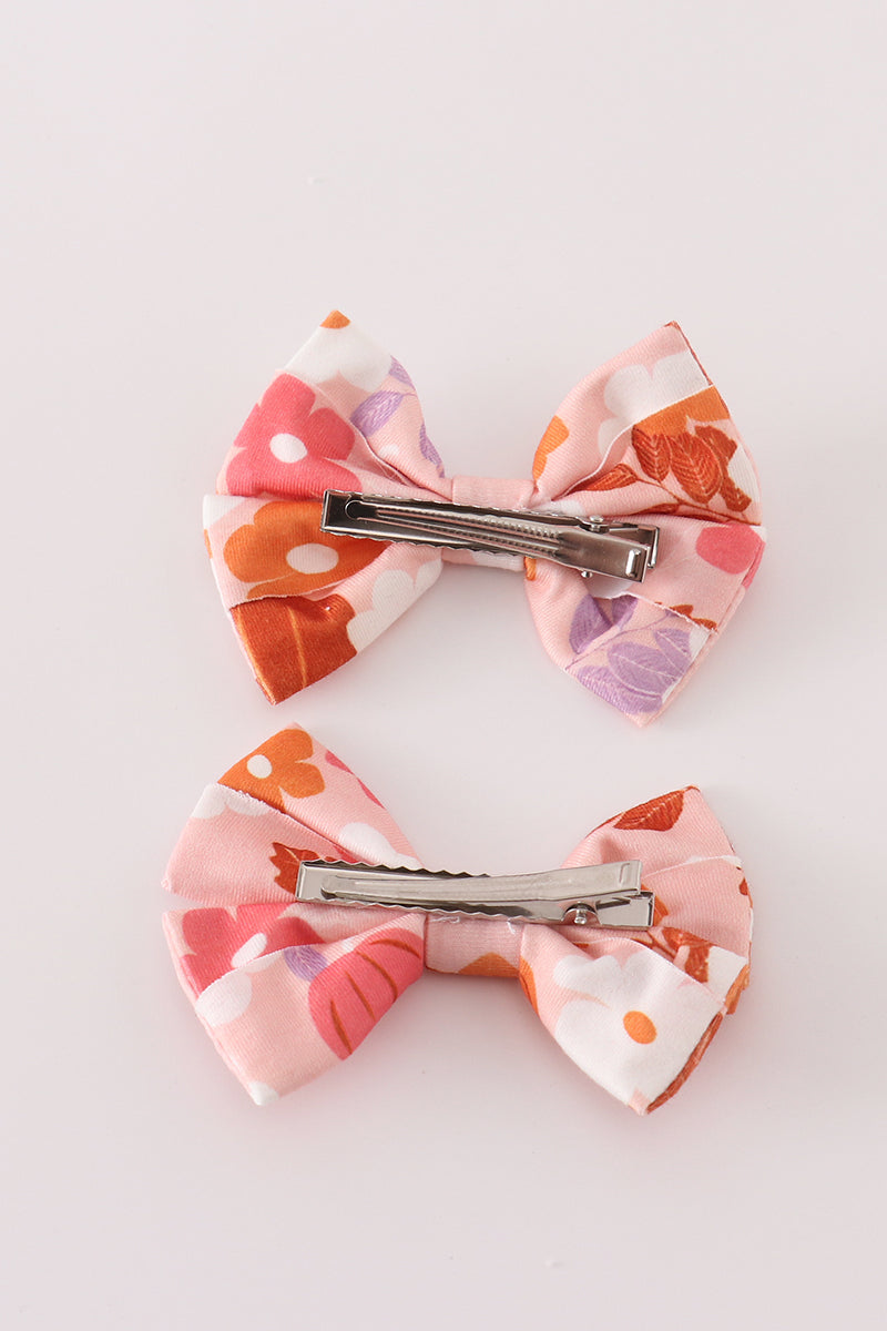 Pumpkin floral 2pc hair bow