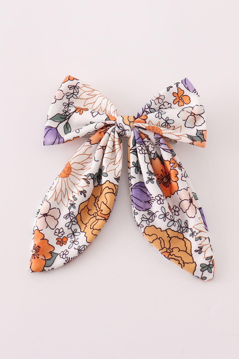 Coral floral hair sailor bow