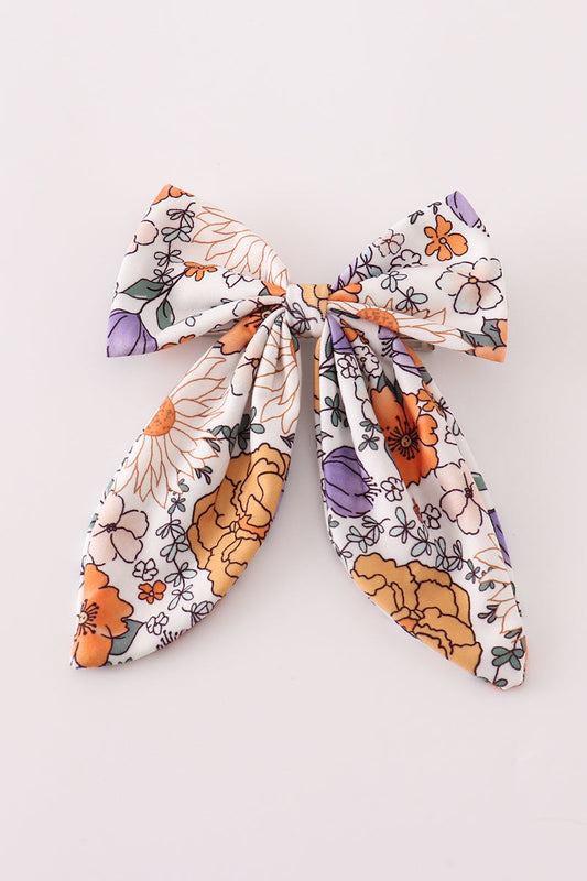 Coral floral hair sailor bow