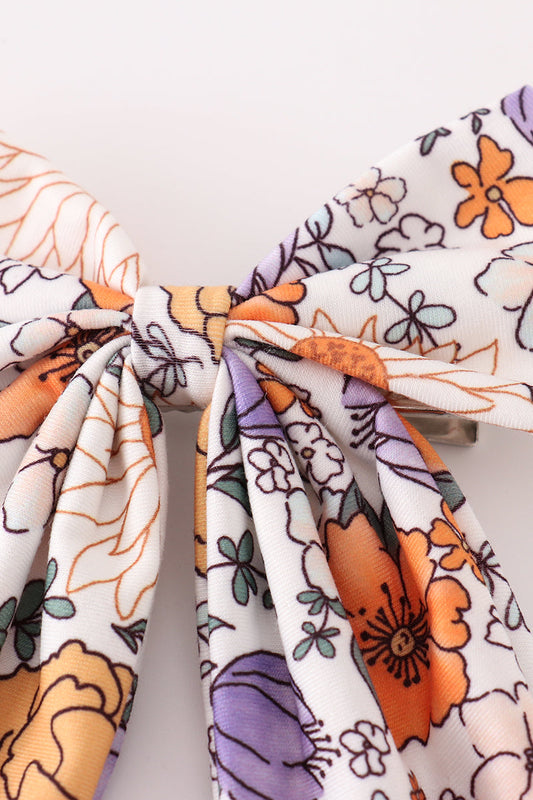 Coral floral hair sailor bow