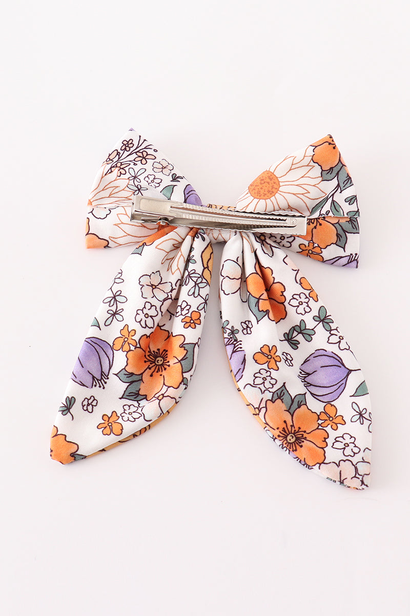 Coral floral hair sailor bow
