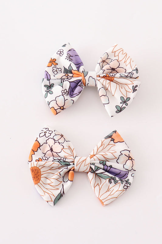Floral print 2pcs piggie hair bow