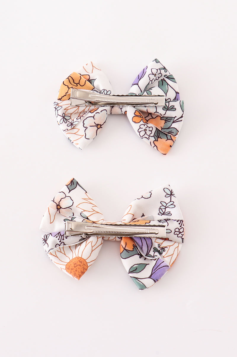 Floral print 2pcs piggie hair bow