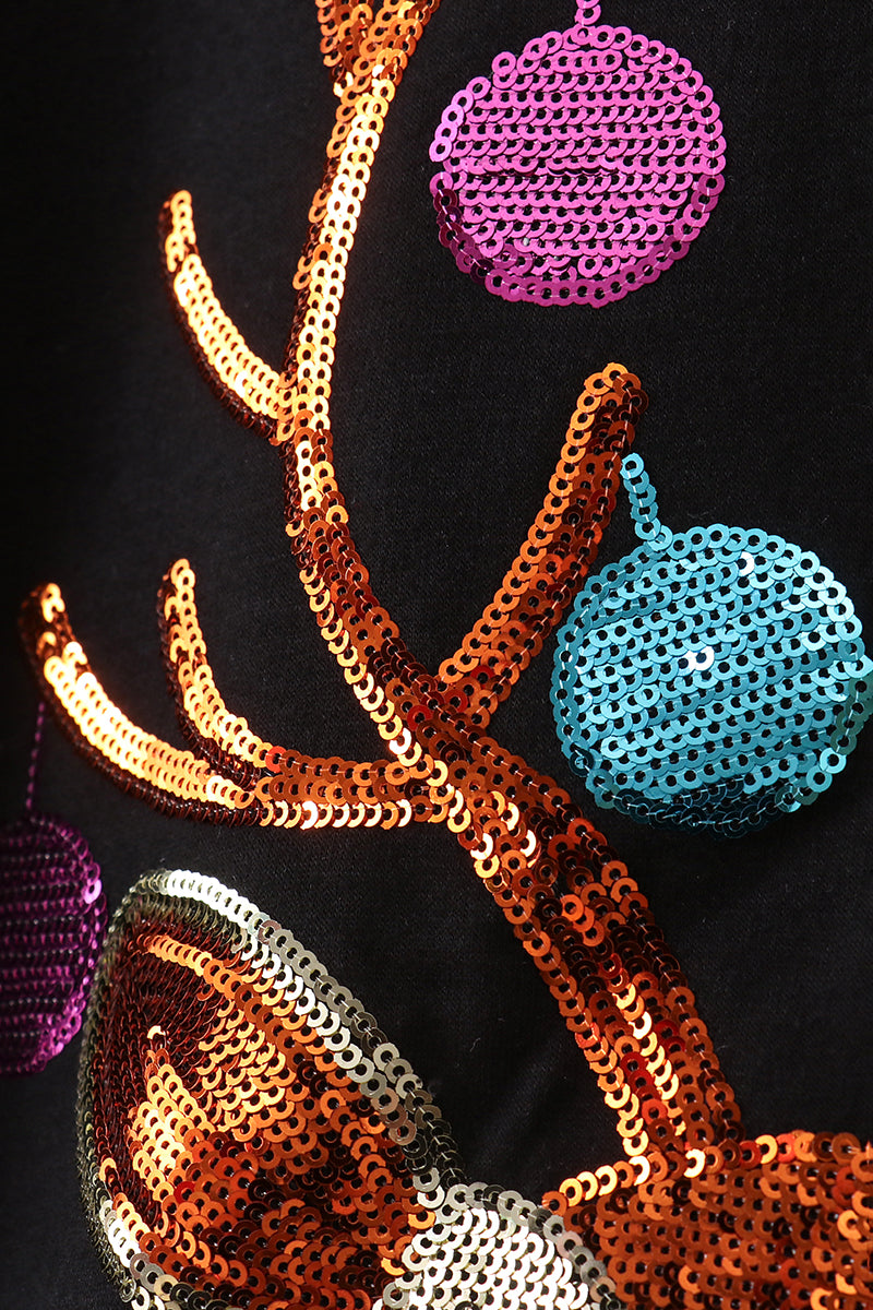 Black reindeer sequin mom&me fleece sweatshirt