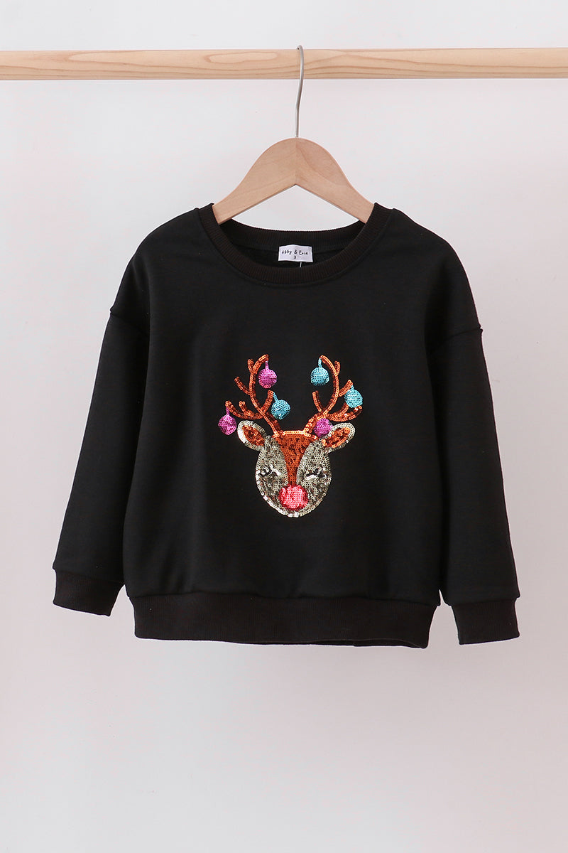 Black reindeer sequin mom&me fleece sweatshirt