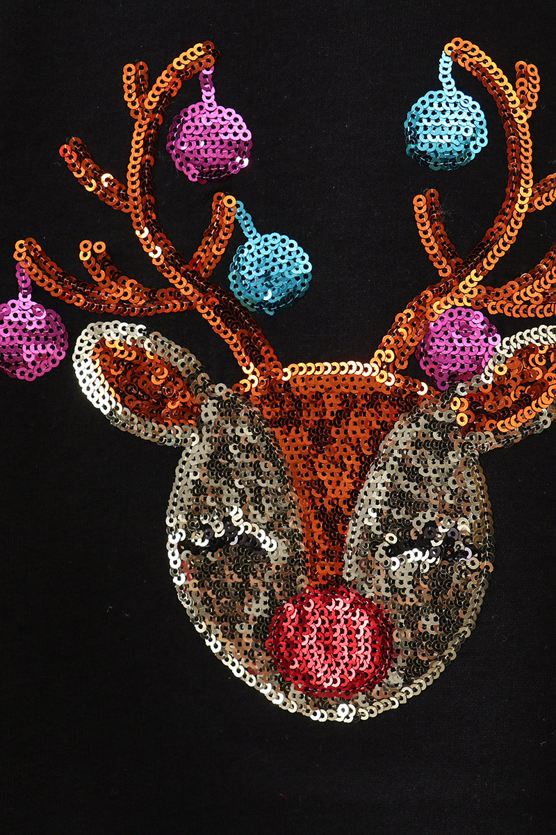Black reindeer sequin mom&me fleece sweatshirt
