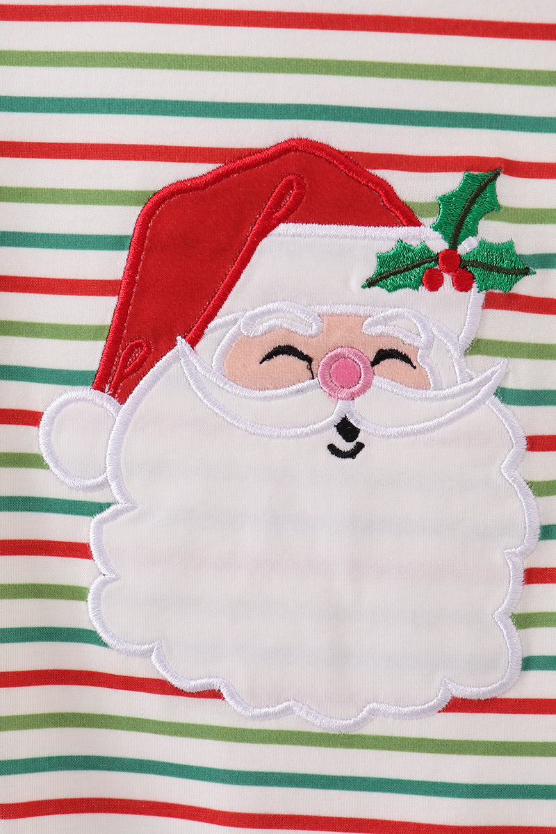 Green santa claus applique stripe romper