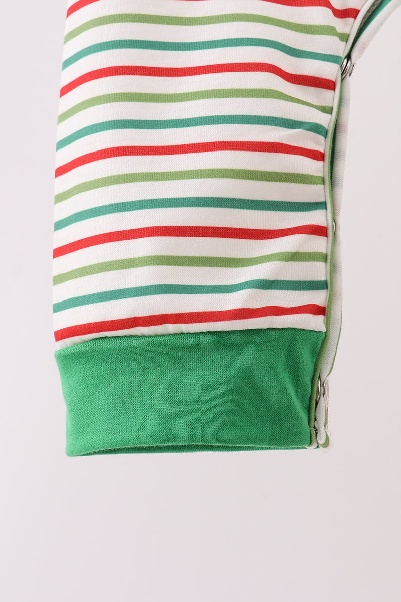 Green santa claus applique stripe romper