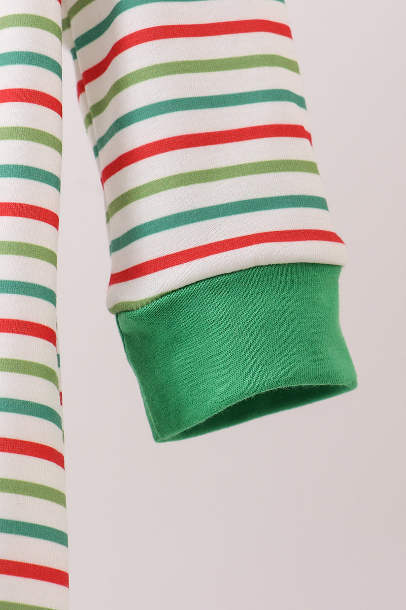 Green santa claus applique stripe romper