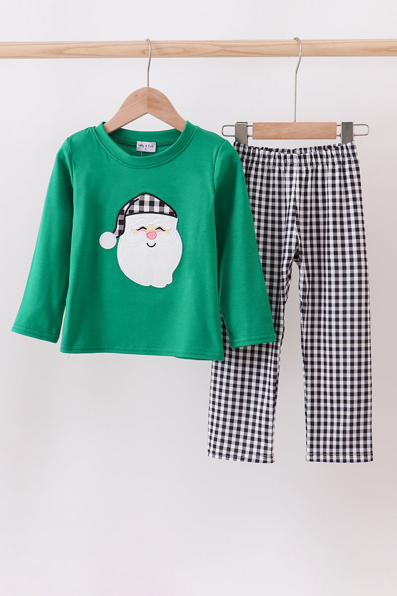 Green santa claus applique pants set