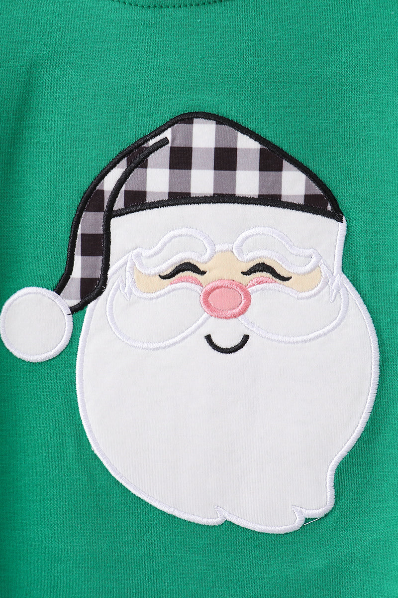 Green santa claus applique pants set