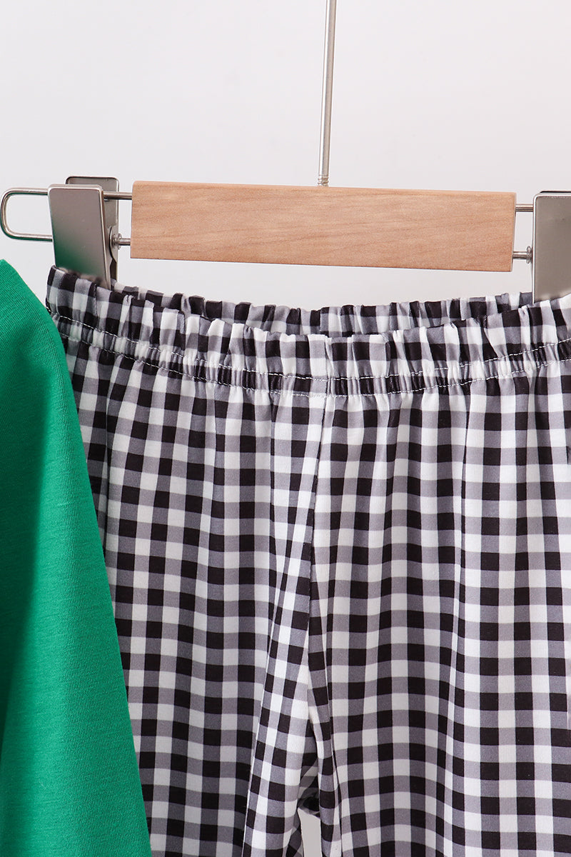 Green santa claus applique pants set