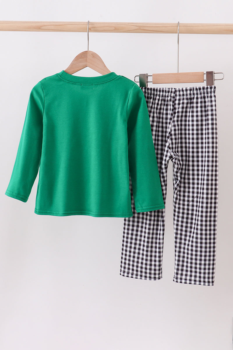 Green santa claus applique pants set