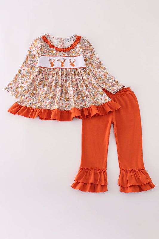 Floral deer ruffle pants set