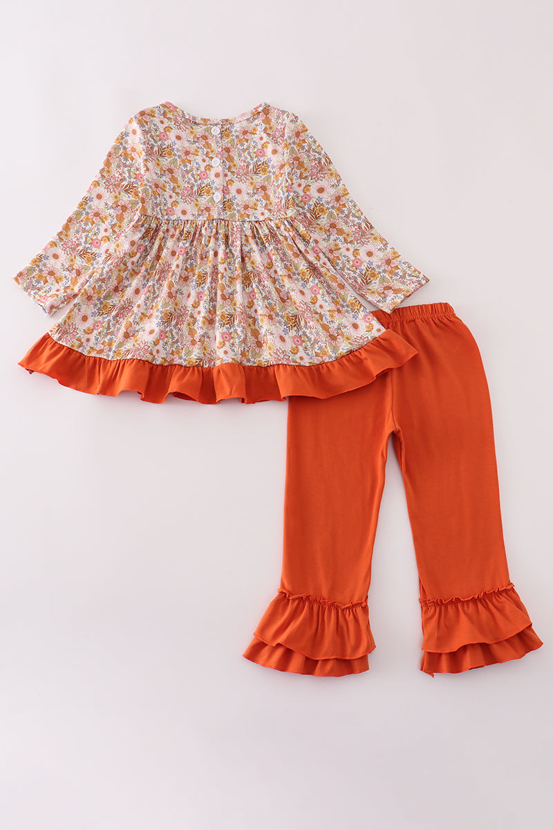 Floral deer ruffle pants set