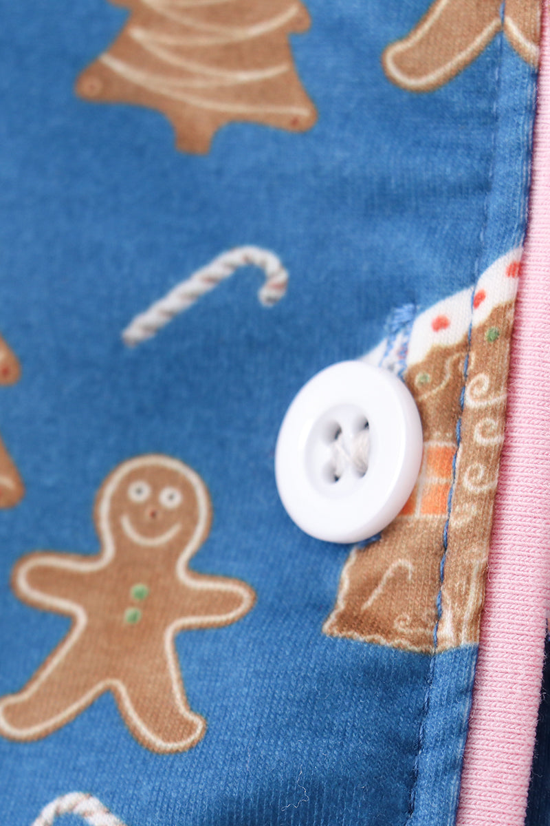 Navy gingerbread print ruffle pajamas set