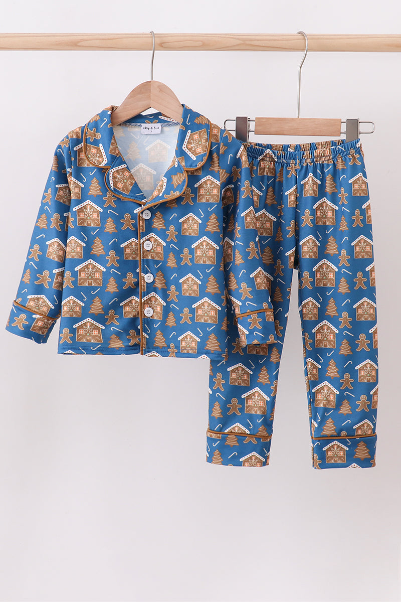 Navy gingerbread print pajamas set