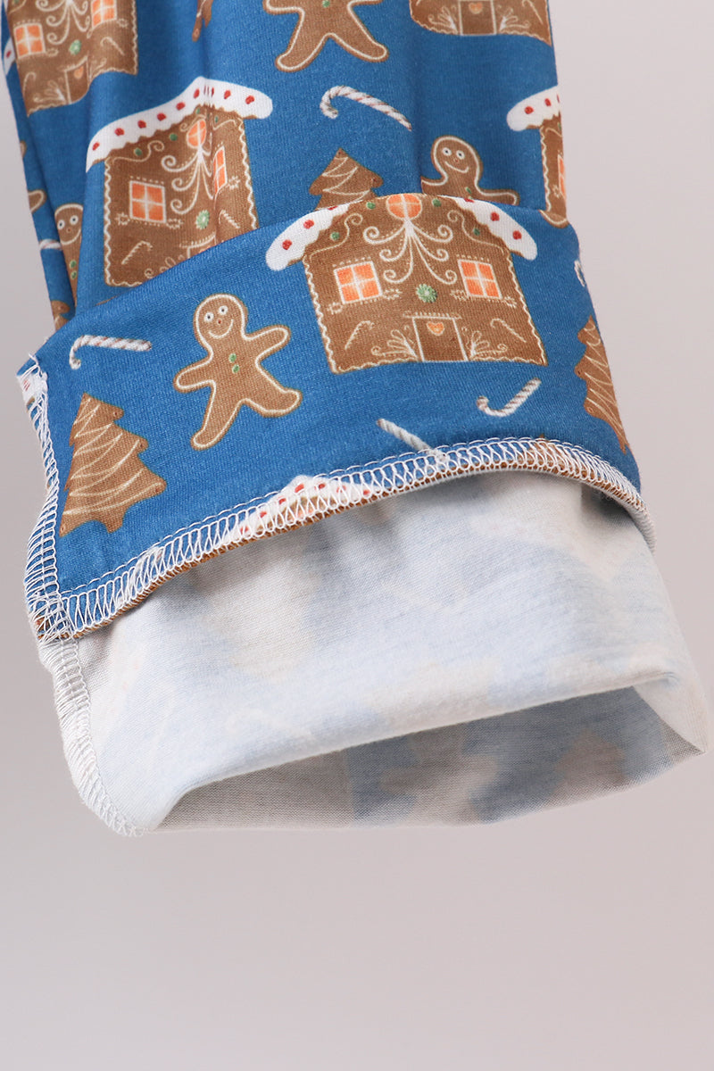 Navy gingerbread print pajamas set