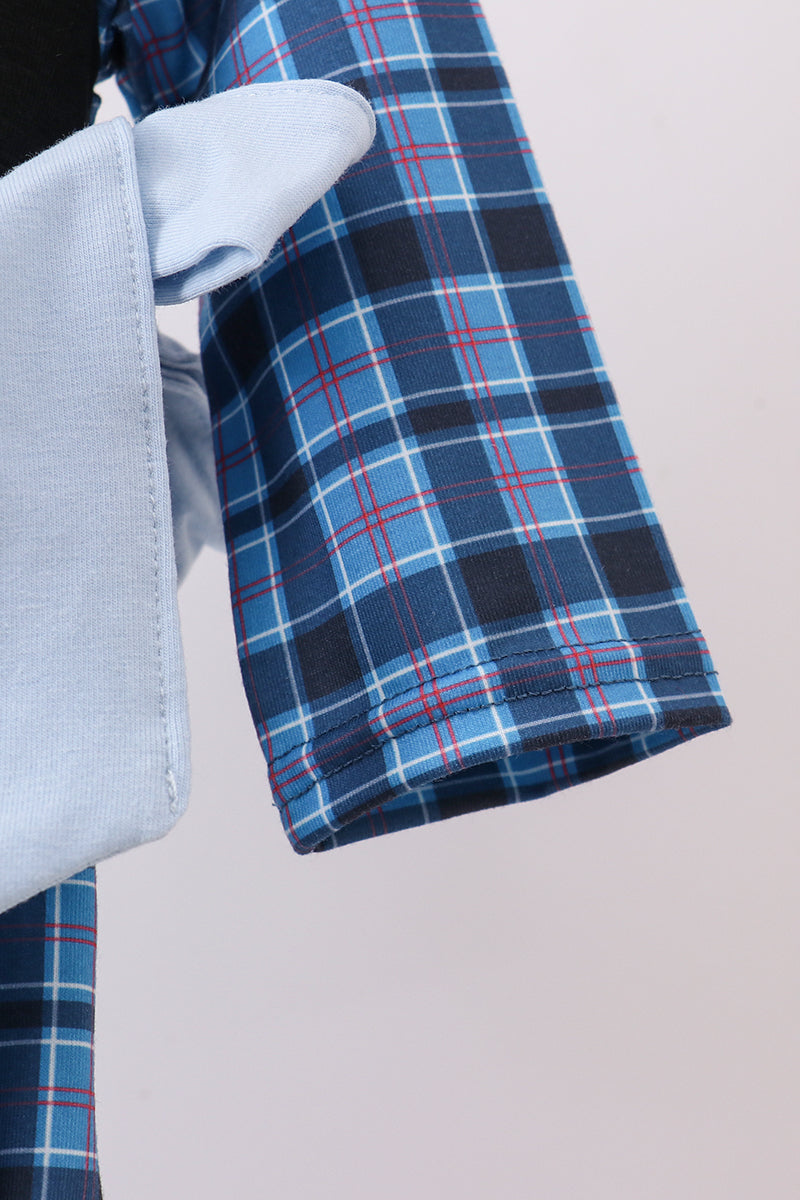 Navy nativity embroidery plaid ruffle bubble