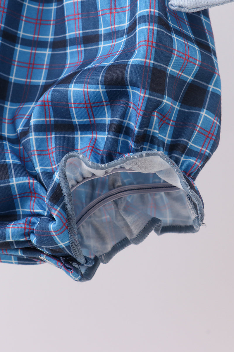 Navy nativity embroidery plaid ruffle bubble