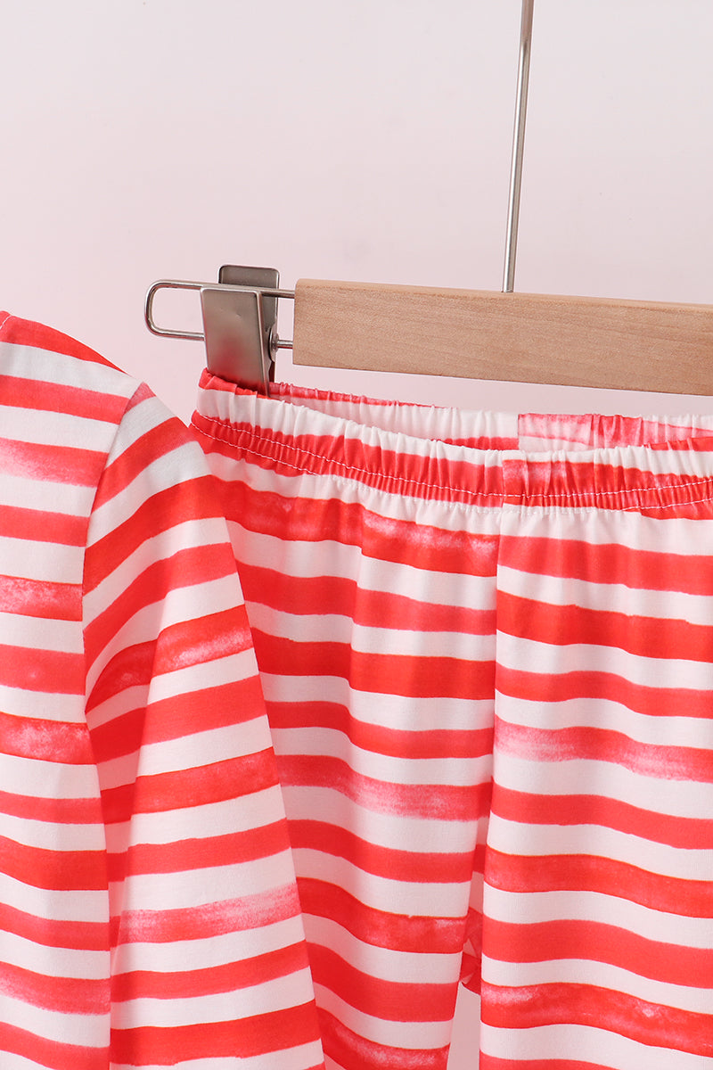 Red stripe character pants set