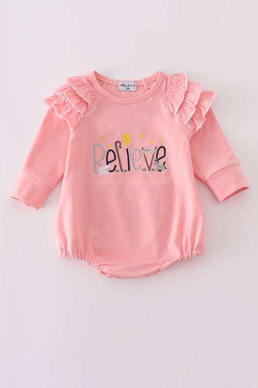 Pink believe embroidery ruffle bubble