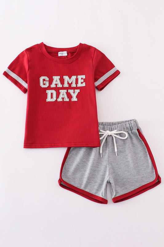 Maroon GAME DAY glitter shorts set