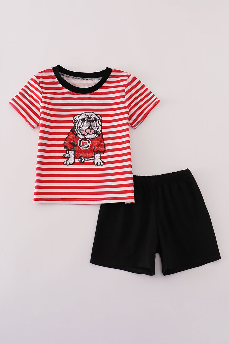 GA Bulldog sequin stripe shorts set