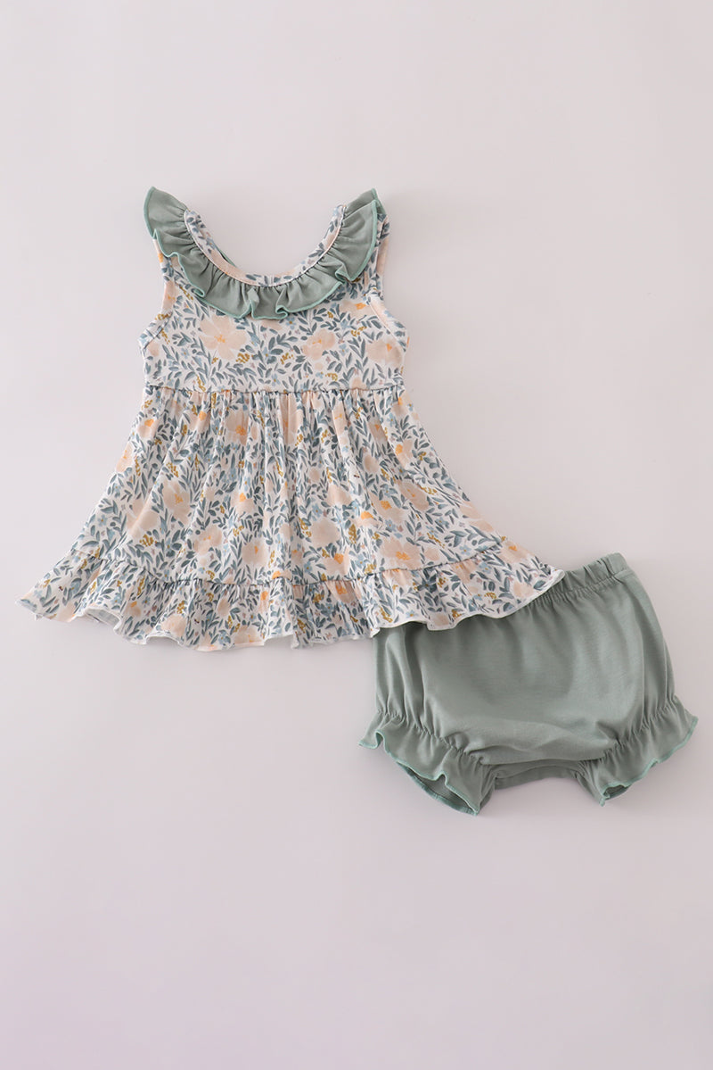 Fall print ruffle bloomer set