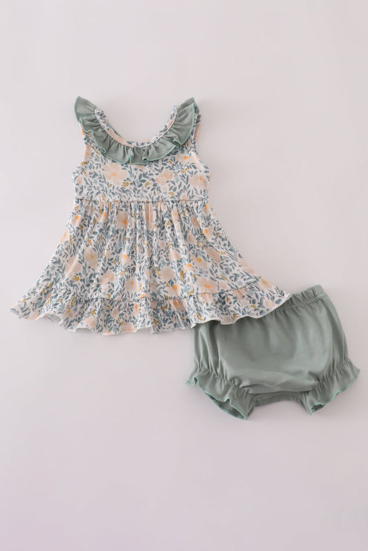 Fall print ruffle bloomer set