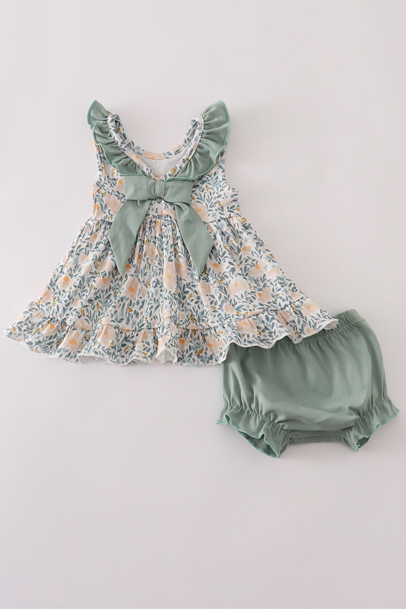 Fall print ruffle bloomer set