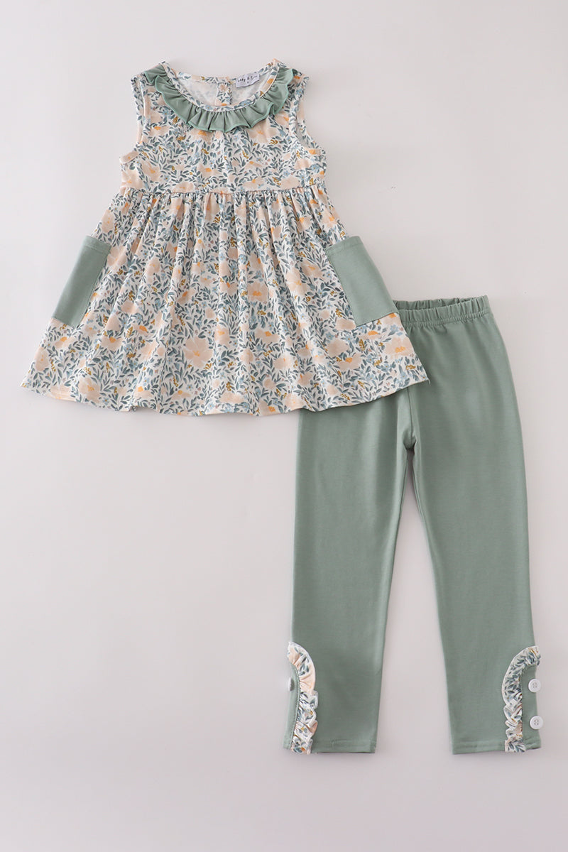 Fall floral ruffle pants set