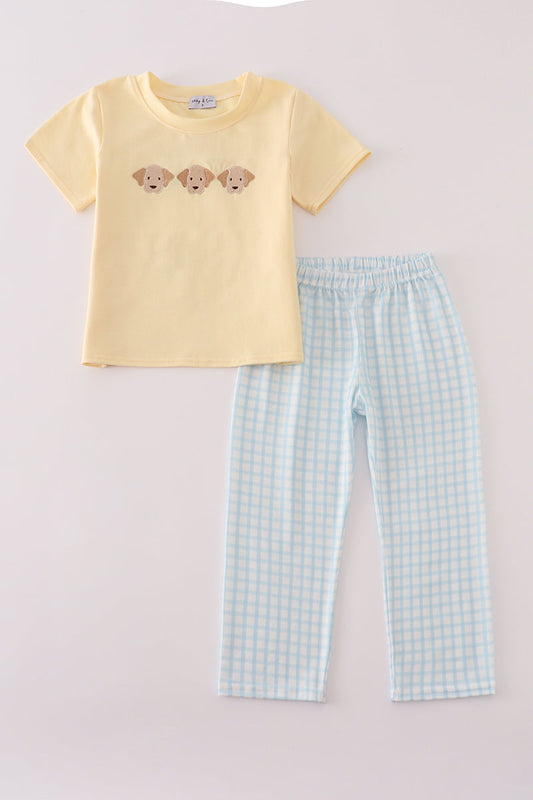 Puppy gingham pants set