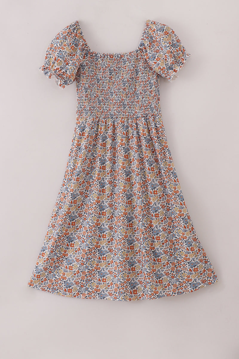 Fall floral smocked mom dress