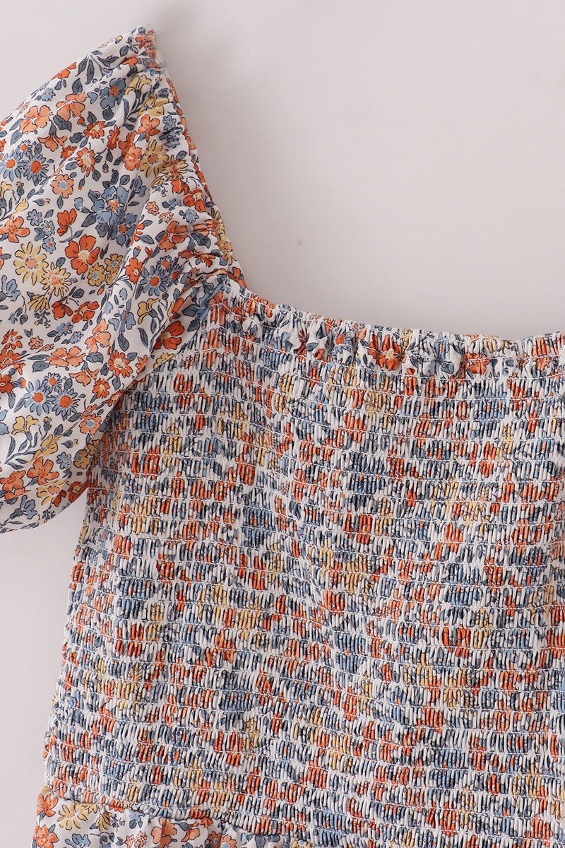 Fall floral smocked mom dress