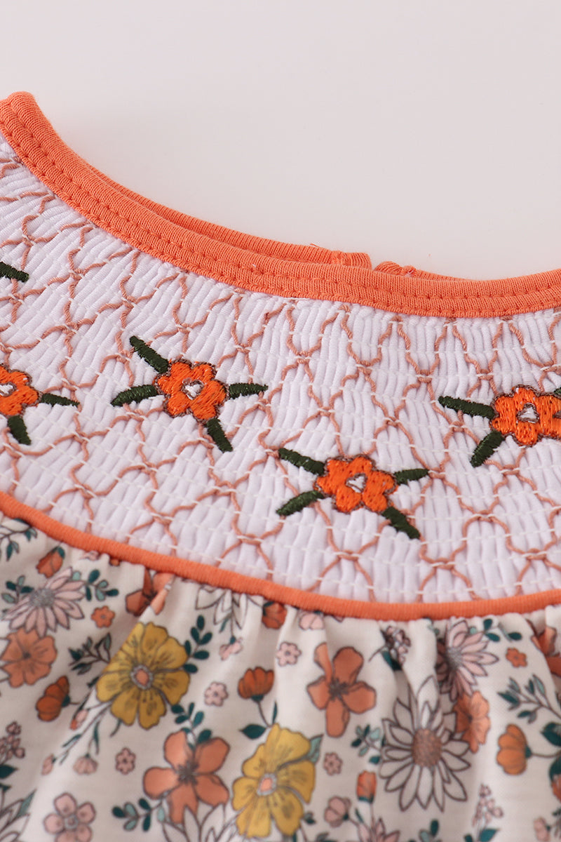 Floral smocked ruffle pants set