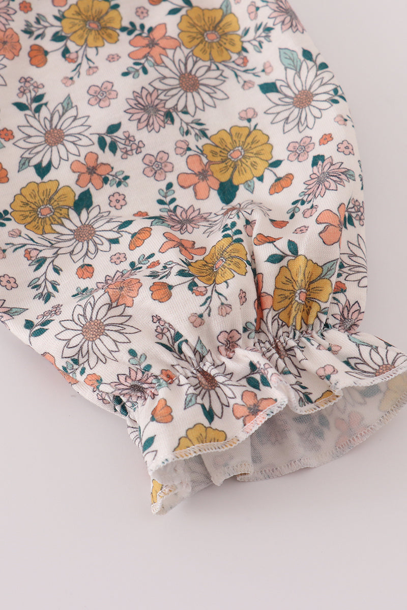 Floral smocked ruffle pants set