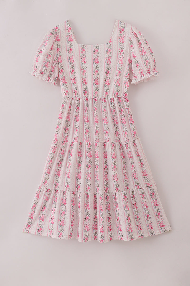 Pink floral tiered mom dress