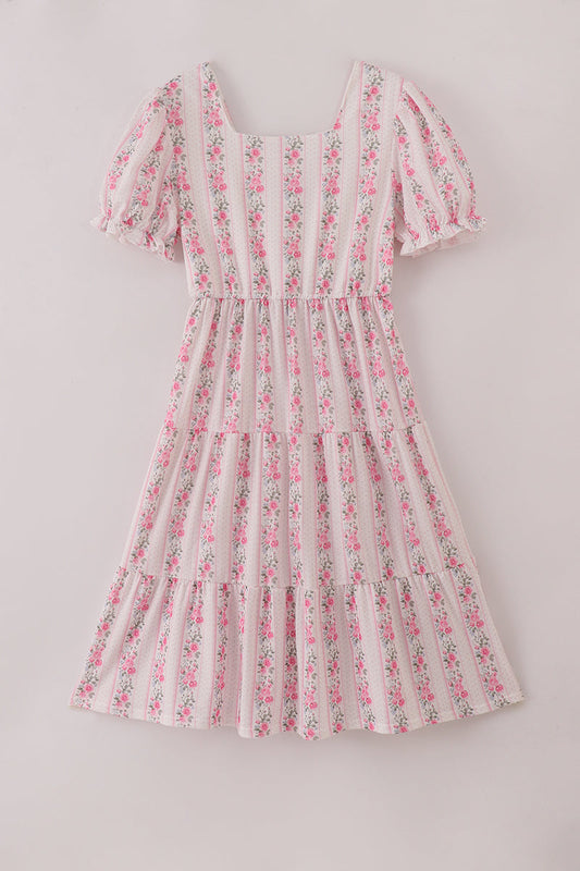 Pink floral tiered mom dress