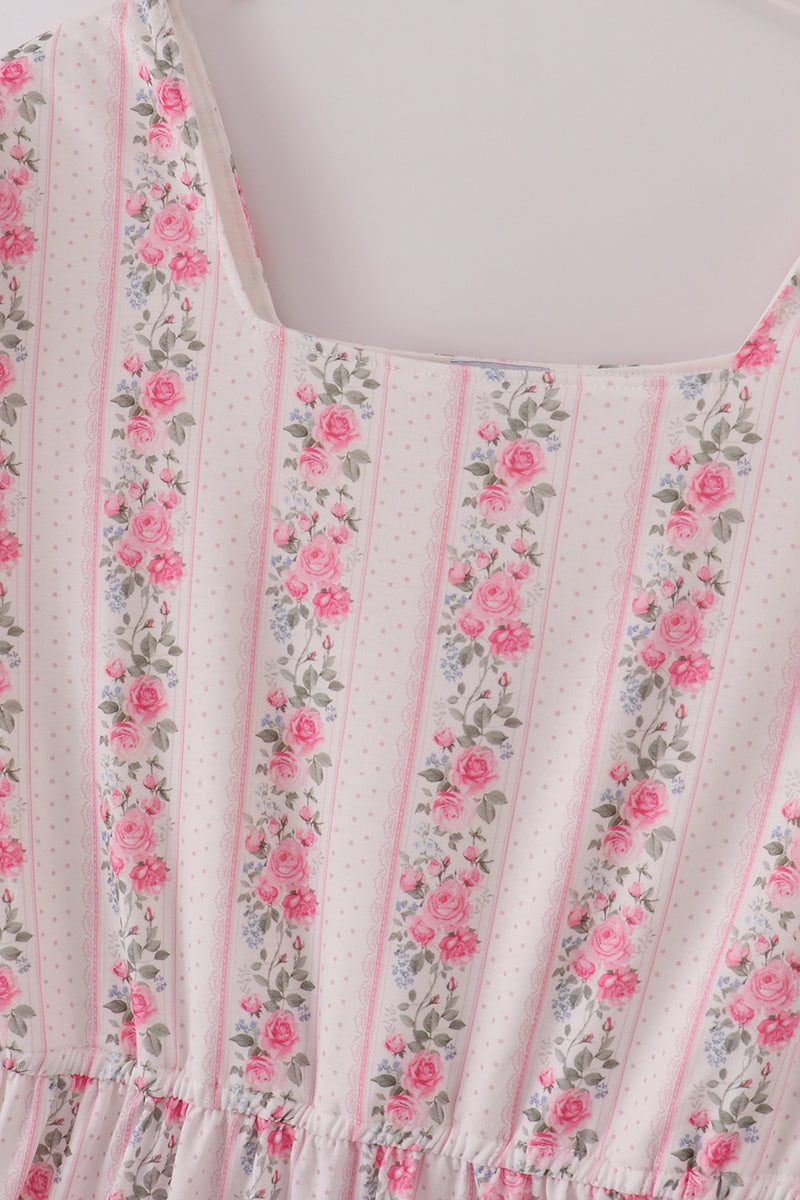 Pink floral tiered mom dress